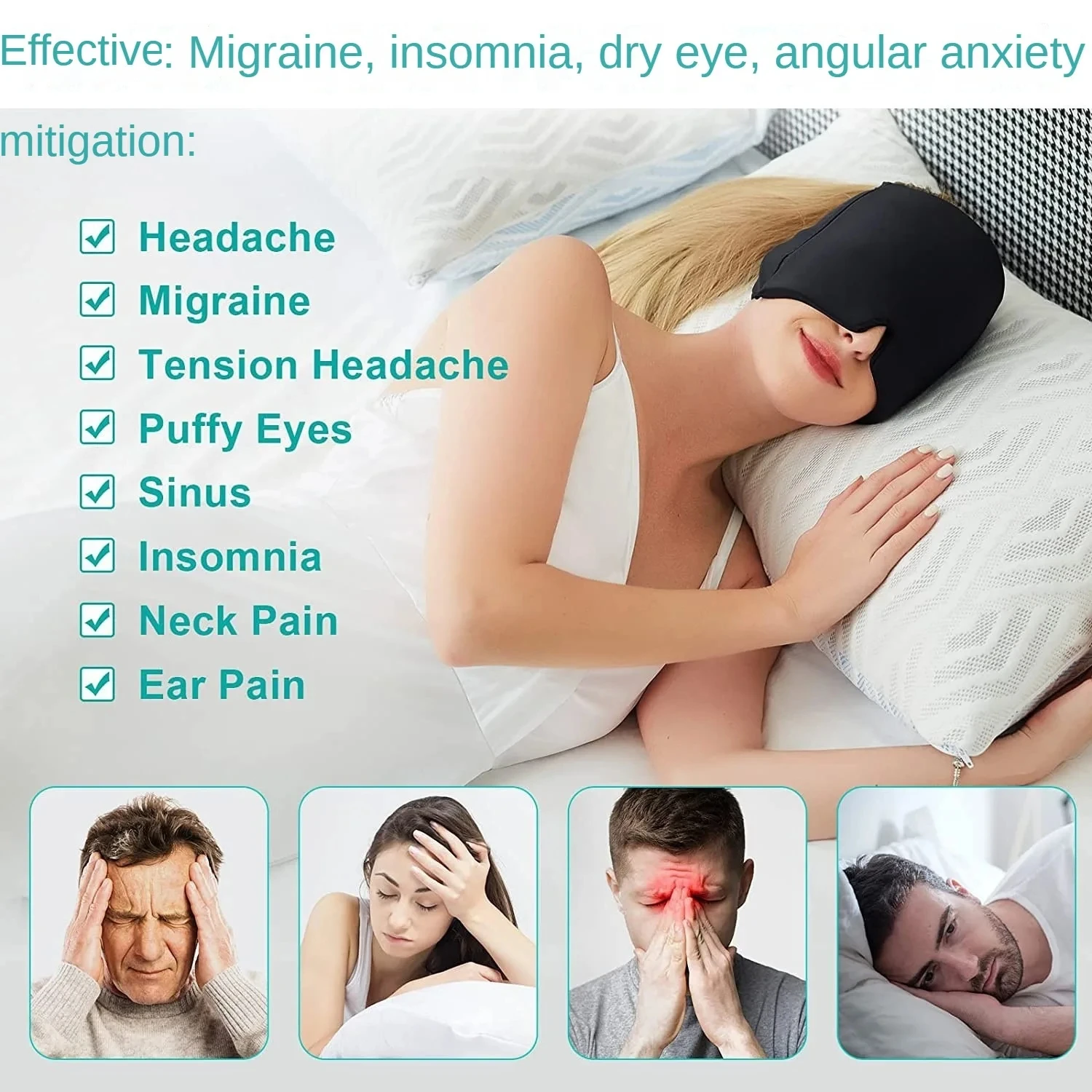 Headache Migraine Gel Cap, Ice Hat For Head, Head Ice Pack For Wrap, Smoothing Sleep Eye Mask, Effective For Tension，Fever image 2