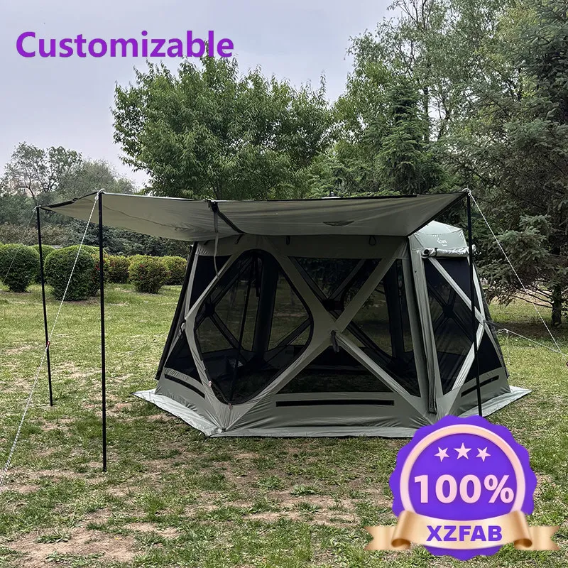 Factory Direct 2026 Big hexagonal summer 360-degree panoramic screen window, large sunscreen, open in seconds,