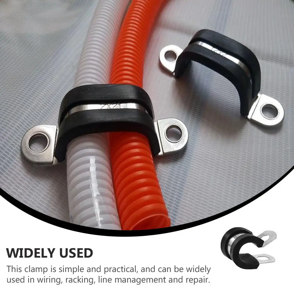 20Pcs Rubber Cushioned Stainless Steel Hose Clamps Wire Cable Clamps Corrosion Resistant Line Management Repair
