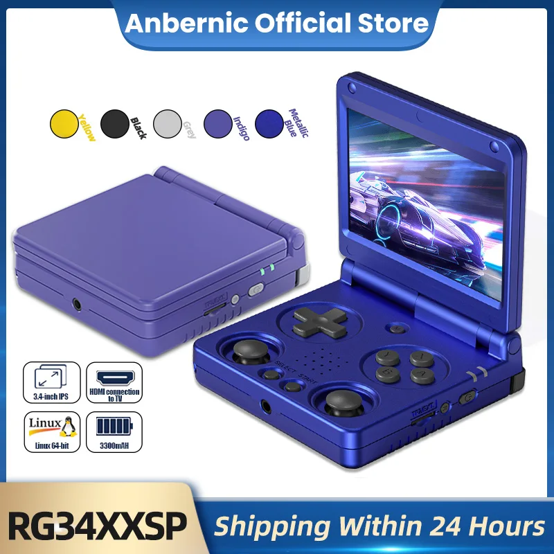 Anbernic RG34XXSP 3.4-Inch IPS Linux 64-bit Game Console H700 quad-core 1GB Retro Game Player HD-Connect To TV RG 34XXSP 3300mAH