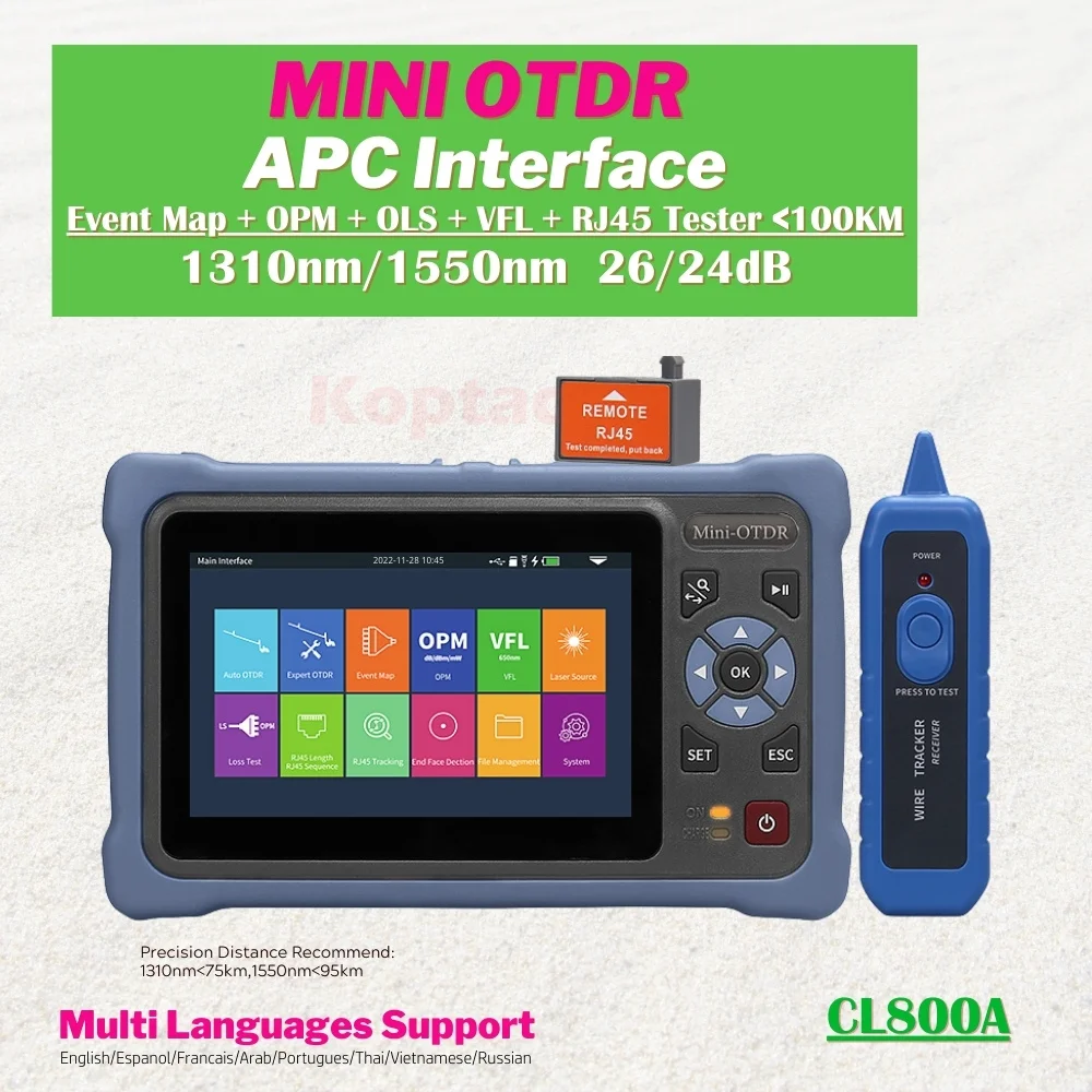 Fiber Apc Upc Mini OTDR Optical Time Domain Reflectometer 60-100KM 1310/1550nm 1610nm Active