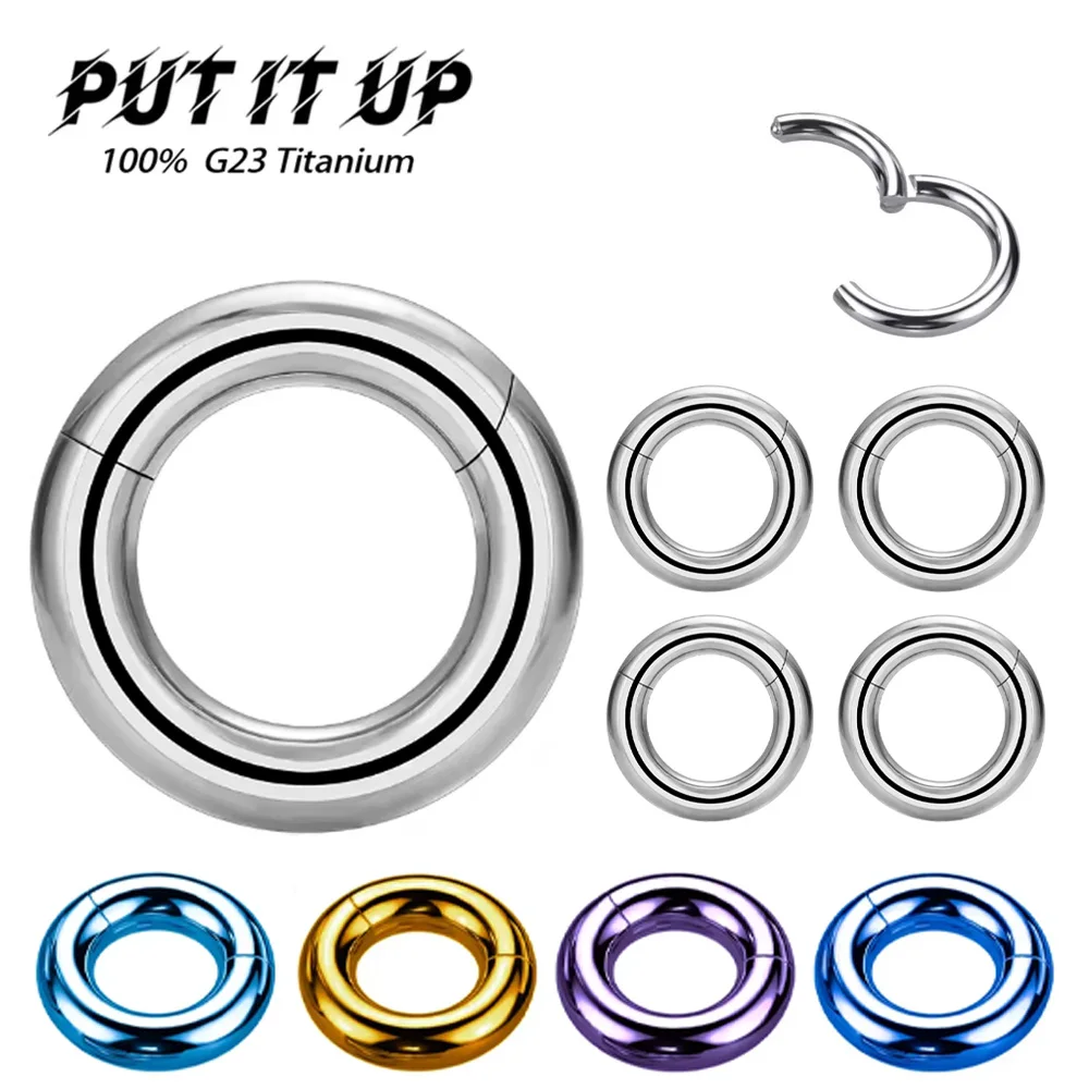F136 Titanium Alloy Large 4G 6G 8G 10G Fashionable Hinged Hoop Earrings Adjustable Anodized Nasal Septum Piercing Body Jewelry