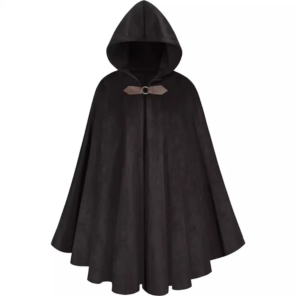 

New Design Suede Halloween Hooded Cloak Brown Color Black Color Overcoats Vintage Cosplay Costume