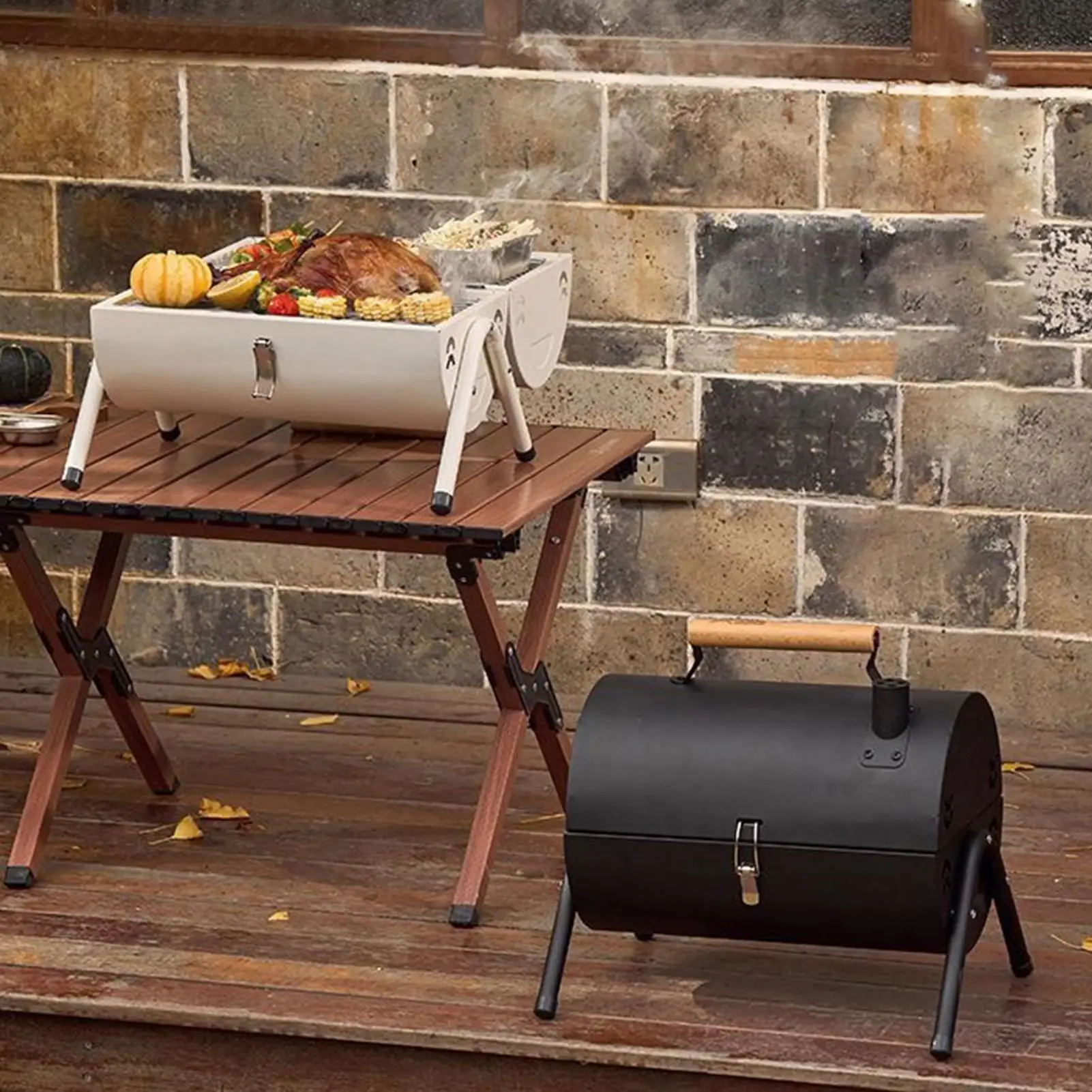 

Кемпинг Гриль-барбекю Бочка для барбекю Коптильня Легкая вентилируемая бочка для барбекю Гриль для крыльца Задний двор Домашний балкон Патио