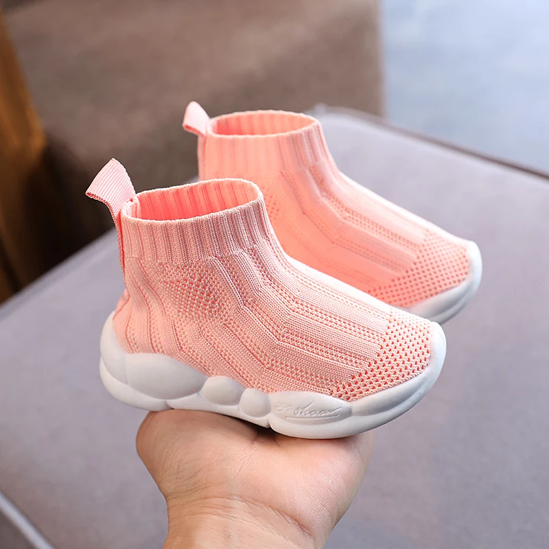 2024 Spring and Autumn New Boys Socks High Top Sports Shoes Breathable Girls Flying Weaving Shoes Korean Version Children's