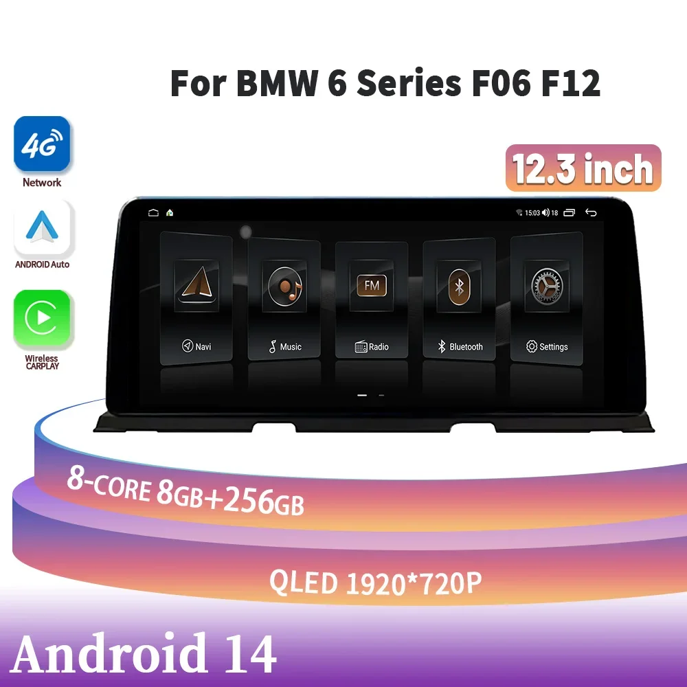 Car Multimedia Navigation 12.3‘’ Android 14 For BMW 6 Series F06 F12 Head Unit WIFI Wireless Carplay Stereo Screen