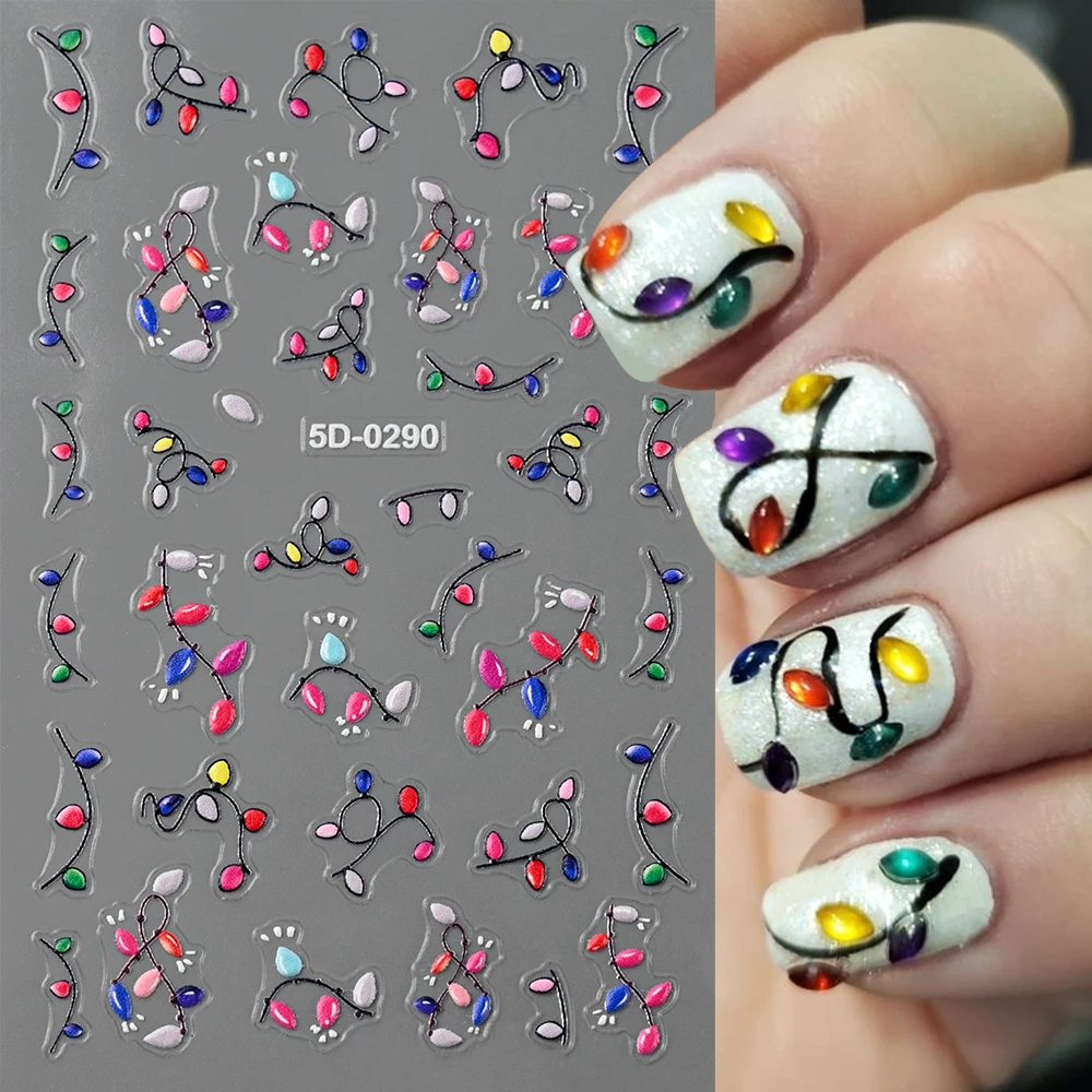 1Pc Plum Blossom 5D Embossed Nail Art Decals White Leaves Flowers Bouquet Adhesive Sliders Nail Stickers Decoration For Manicure