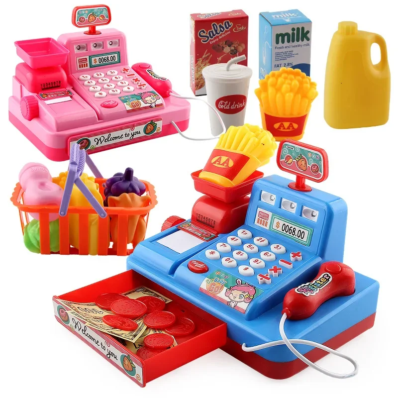 Electronic mini simulation supermarket cash register kit toy children checkout counter role play cashier girl toy gift 3-6 age