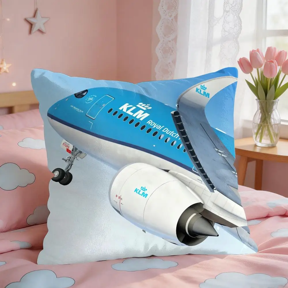 Netherlands Klm R-Royal Dutch Airline Cushion Cover Square Short Plush Pillow Case Living Room Sofa Home Decor Funda 40X40