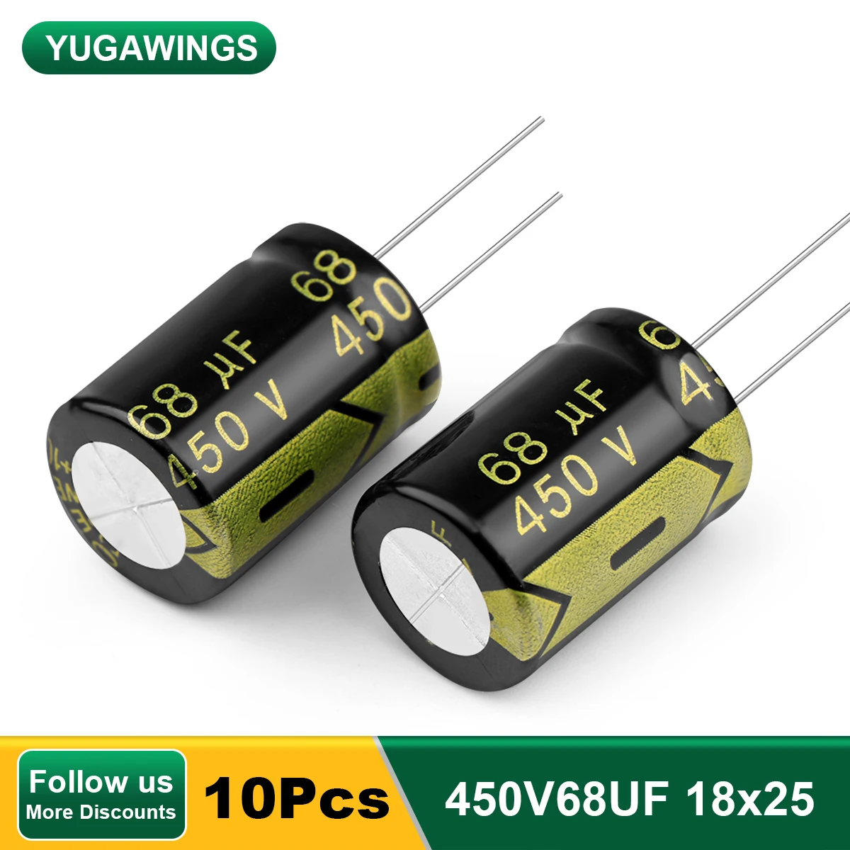 10Pcs 450V68UF 18x25 Aluminum Electrolytic Capacitor High Frequency Low ESR ±10% 2000Hours 105℃ DIY Electric Capacitors