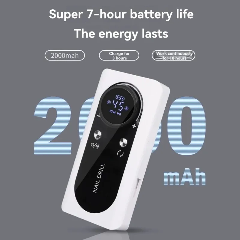 ASWUT-Nail File Nails Accessories Electric Nail Drill Machine 45000RPM Rechargeable LCD Display Gel Nail Polish