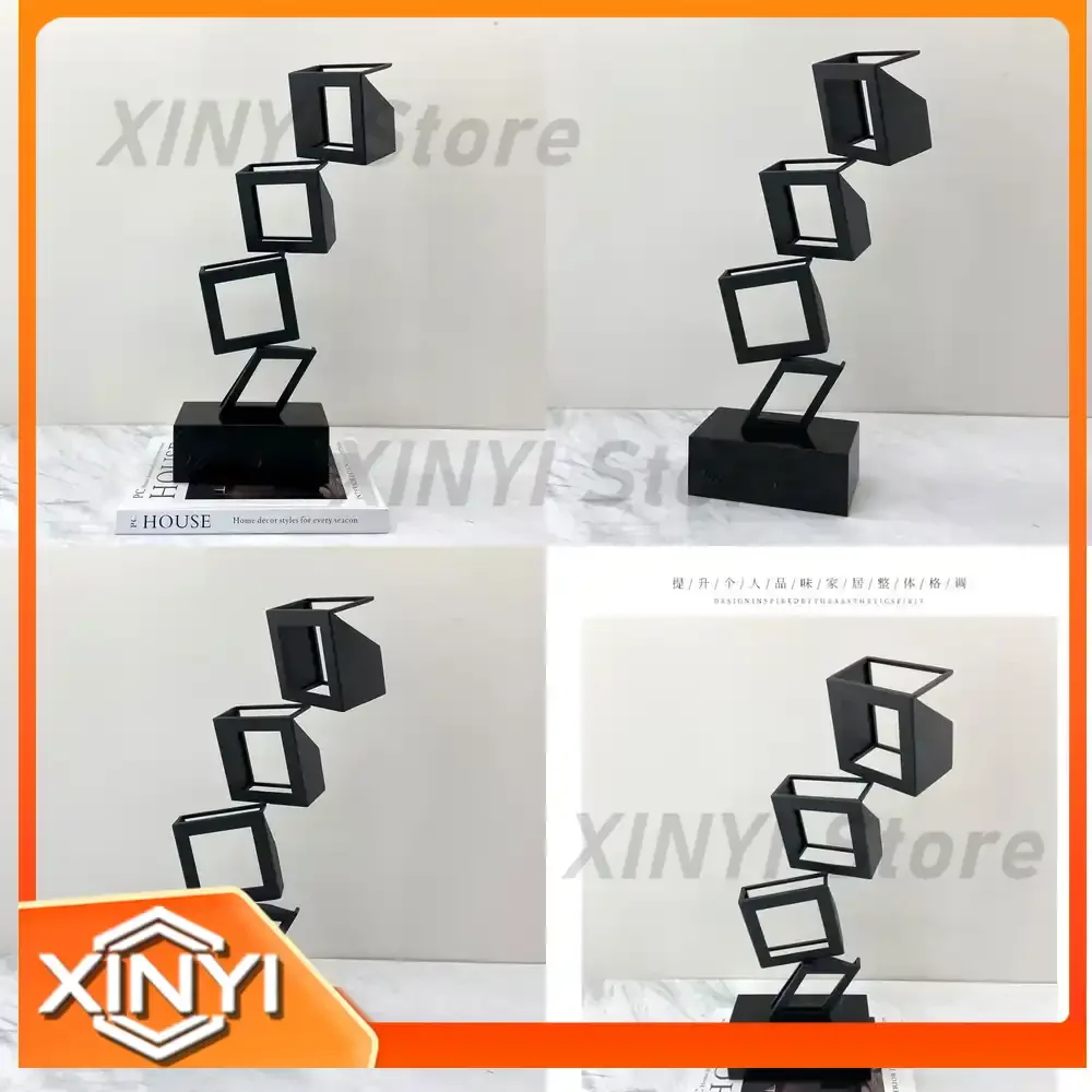 Modern Minimalist Metal Black Decorative Sculpture for Living Room Entrance Model Room Geometric Ornament
