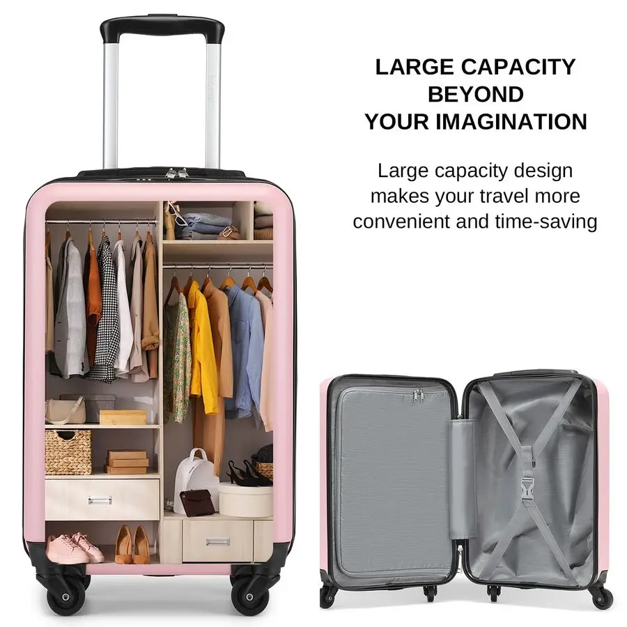 스피너 휠이 있는 소형 하드사이드 기내용 캐리어, 가벼운 ABS/PC 소재의 비행기 여행용 롤링 캐빈 캐리어 (핑크, 13인치)