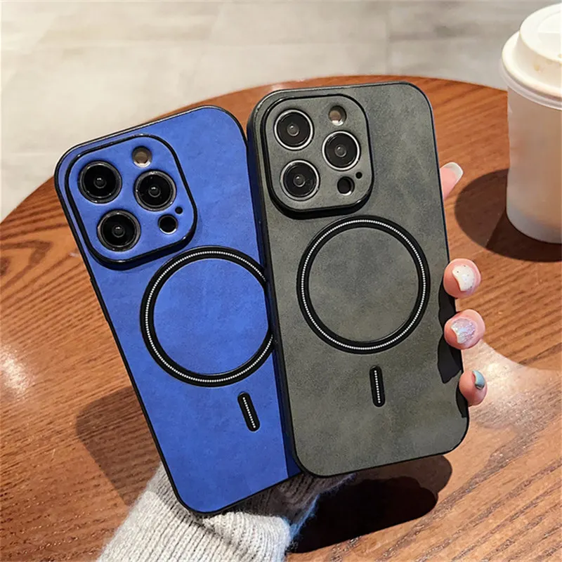 Luxury Wireless Charging Magnetic Cortex Leather Phone Case For iPhone 16 13 12 15 17ProMax 14Plus 18Pro Shockproof Bumper Cover