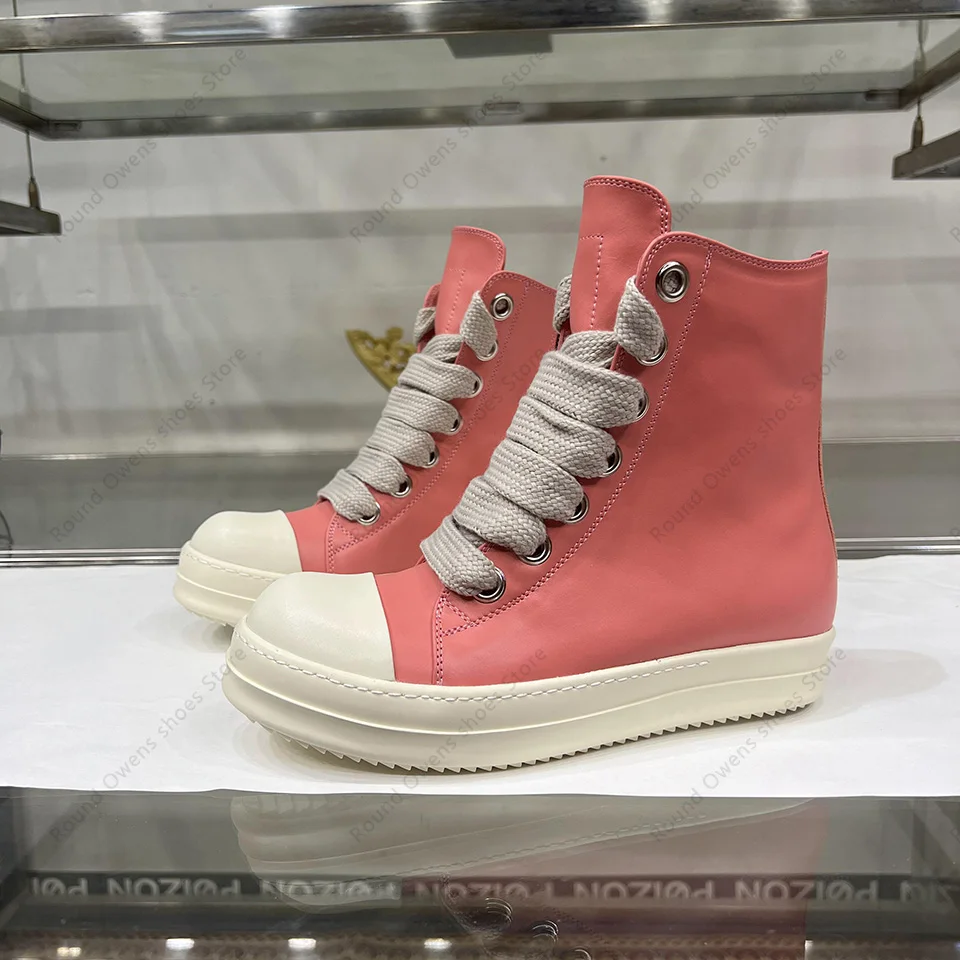 2024 New Ro Women Luxury Casual Shoes Men Thick Sole Jumbo Giant lace Up Zip Peach Red High Top Flat Leather Sneakers Ankle Boot