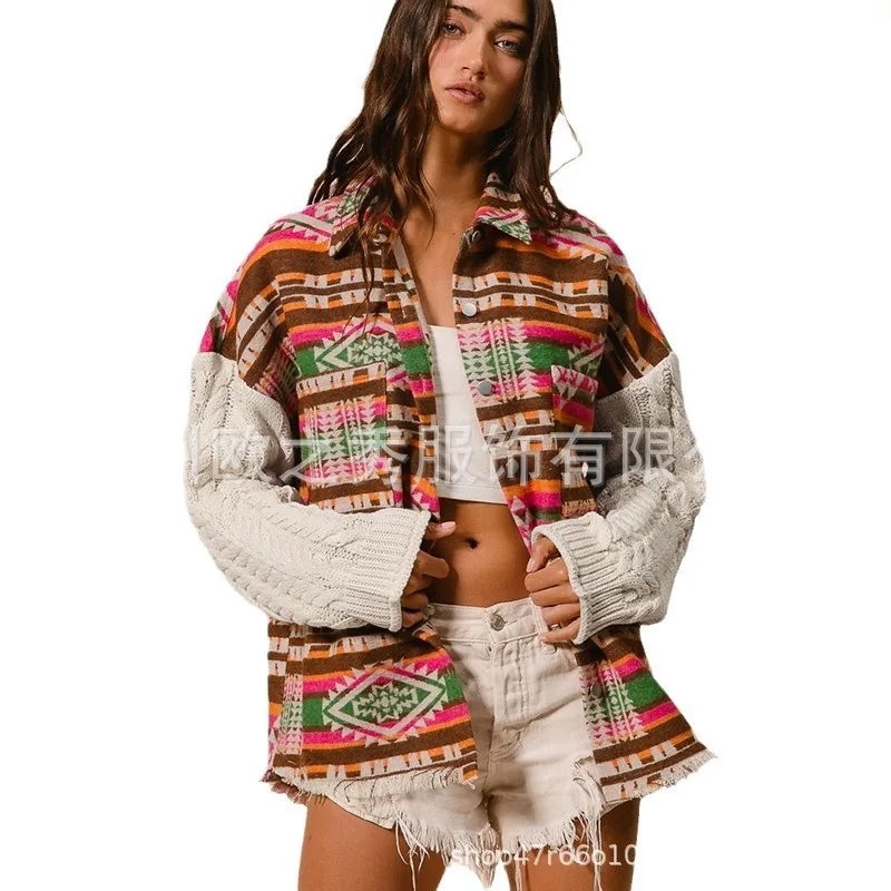 Vintage Women's Clothing New Hot Items Knitted Sleeves Patchwork Woolen Coat Fabric Ethnic Loose Jackets Comfortable Fashion