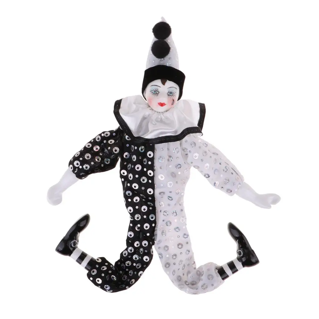 Porcelain Clown Dolls Model Lifelike Hanging Foot Harlequin Doll Collectible Art Ornament for Home and Events