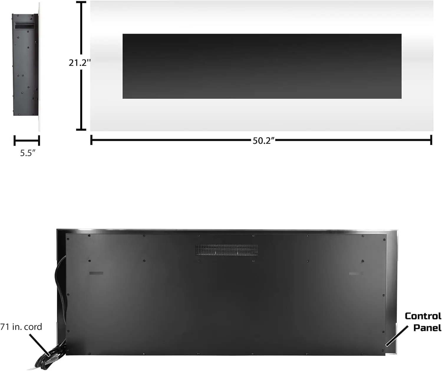 Cheminée électrique murale, décor sans chaleur, flammes LED proxy, options multimédia, télécommande, 50