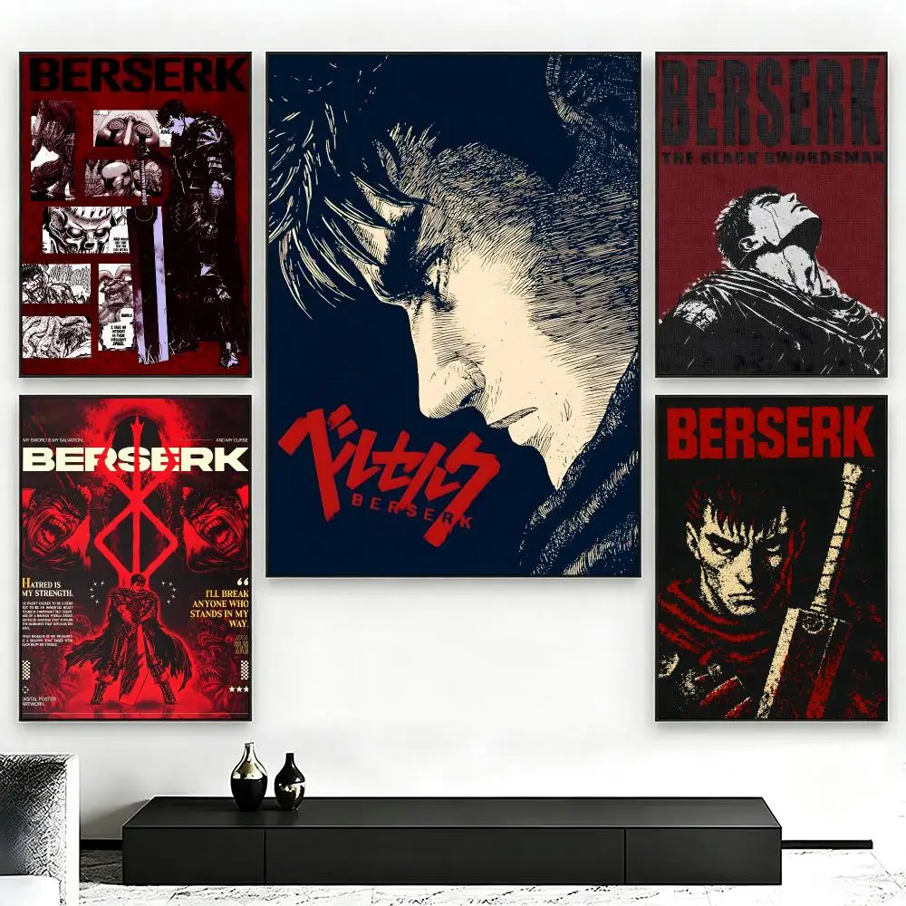 Anime BerserkS Poster Poster Nordic HD Self-Adhesive Wall Sticker Home Café Bedroom Living Room Art Decor Gift