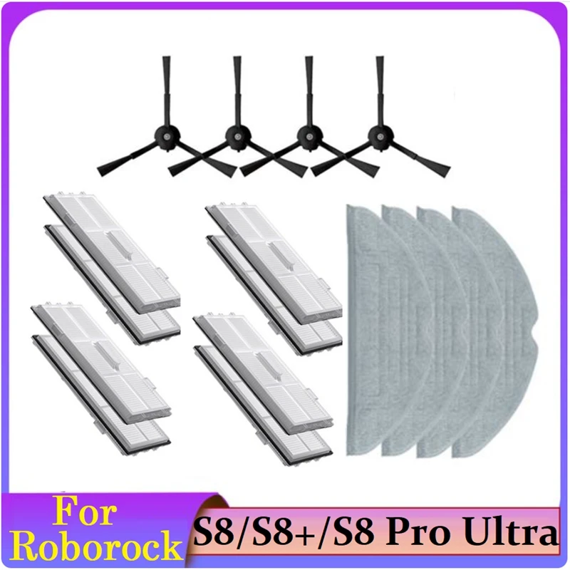 14PCS Washable HEPA Filter Mop Clothside Brush For Roborock S8 Pro Ultra /S8+/S8 Robot Vacuum Cleaner Replacement Accessories