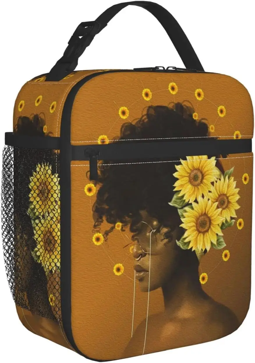 African American Woman Lunch Bag Afro Black Queen Heat Insulated Lunch Box Leakproof Durable Portable Reusable Handbags Tote