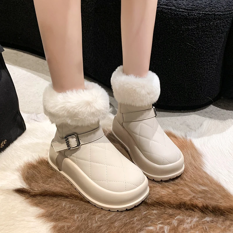 Women's Ankle Boots Winter Velvet Thickened Boots Ground Boots Round Toe Mid-heel Pu Solid Color Casual Fashion Women's Shoes