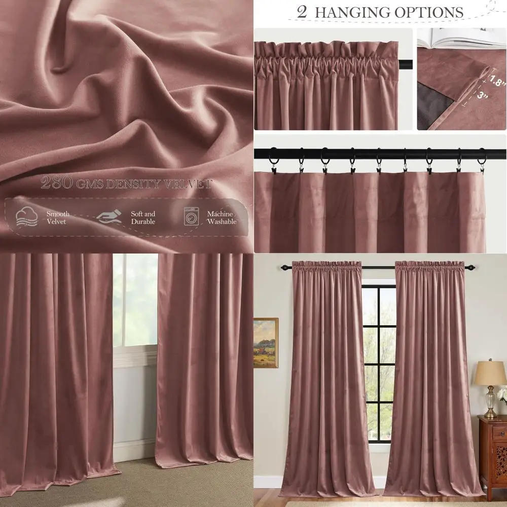 

Elegant Dusty Rose Velvet Insulated Curtains, 96 Length, Light Filtering with Privacy, 2 Panels, W52 x L96 for Nursery/Bedroom