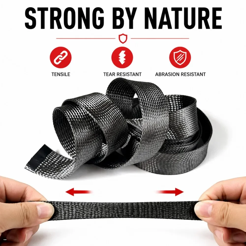 Carbon Fiber Cable Sleeve Braided ID 4mm-80mm Wear-Resistant Telescopic Braided Mesh Tube High Temp Resistant  Protection Sleeve