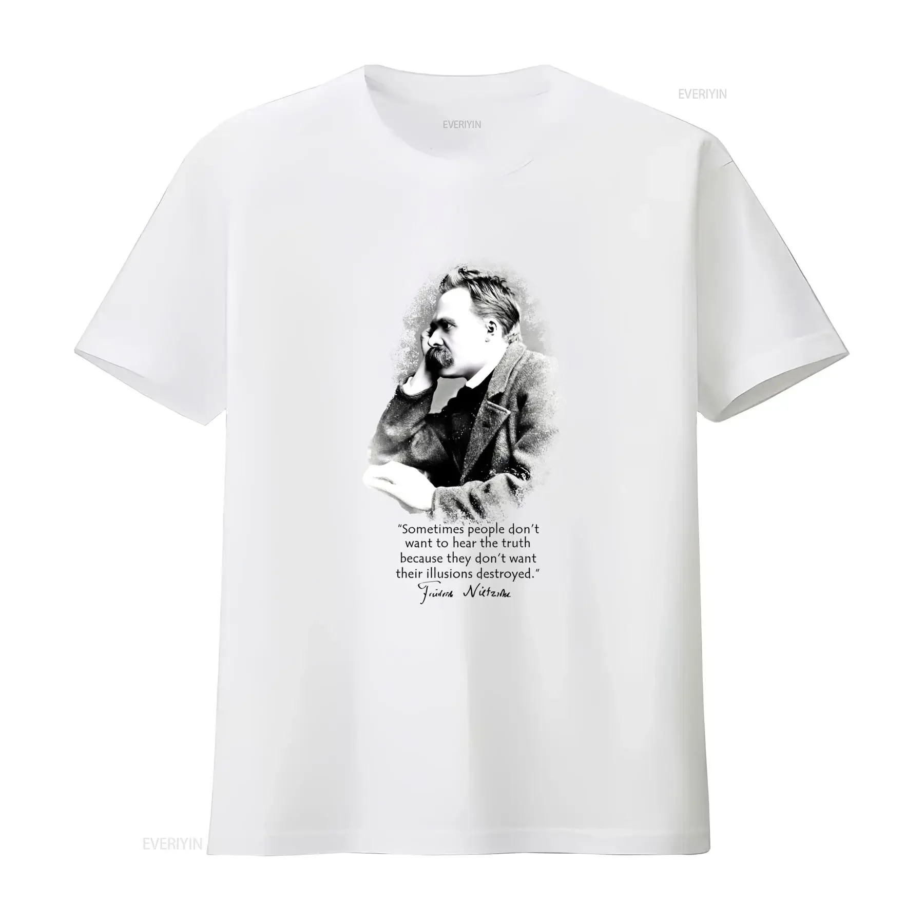 Vintage Friedrich Nietzsche Philosopher Black White Portrait Print Casual T Shirt vintage Washed streetwear Versatile Stylish