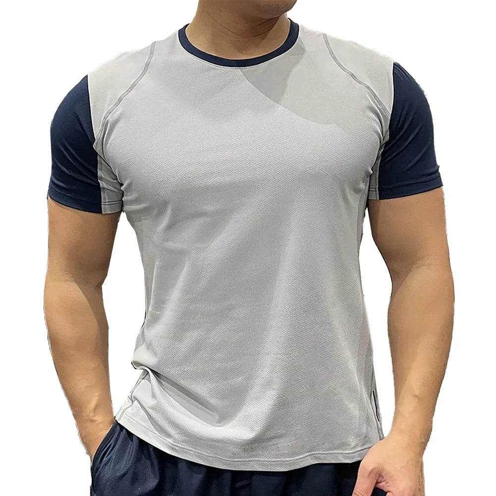 

Activewear Gym Blouse Casual Pullover Round Neck Slim Fit Splicing Bodybuilding For Fitness For Gym Short Sleeve