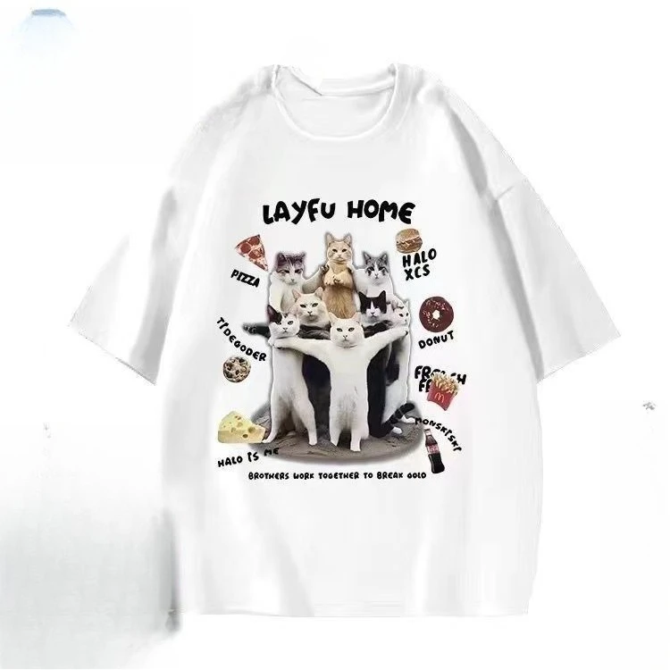 تي شيرت À Manches Courtes Pour Chat Amusant De Niche Americain، Imprimé D'mente Pour Hommes Et Femmes، Le Haut En Coton Ample #4