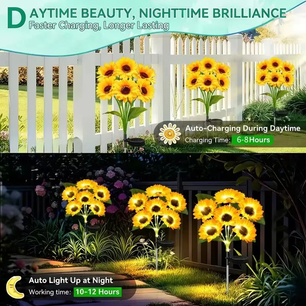  Solar Flowers Lights Outdoor Garden Decor Waterproof Sunflower Lights Outside Decor Stakes Light for Landscape Yard Patio Lawn view 4