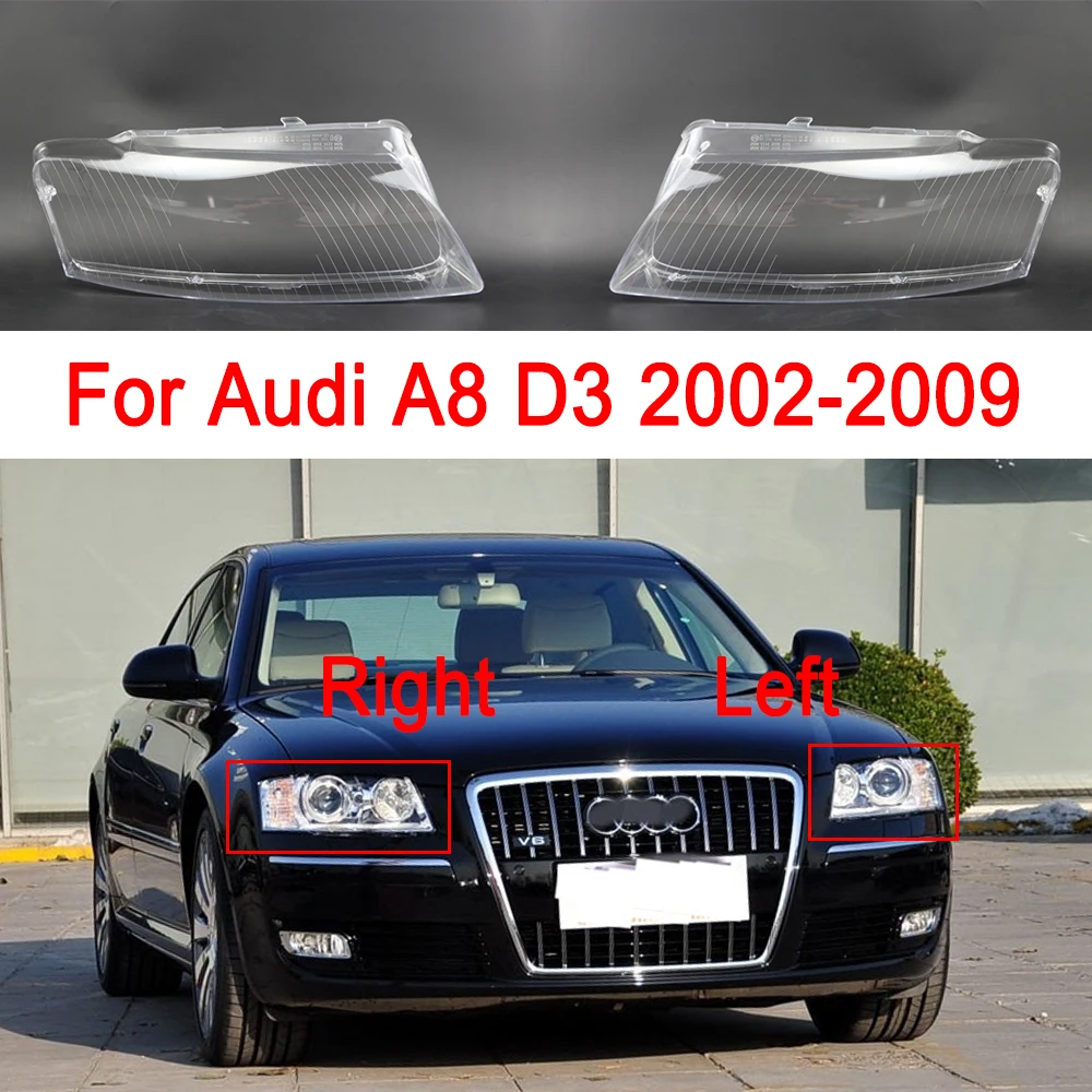 

Крышка передней фары автомобиля, абажур для Audi A8 D3 2002-2009, корпус фары из плексигласа, прозрачная стеклянная крышка, прозрачный корпус лампы