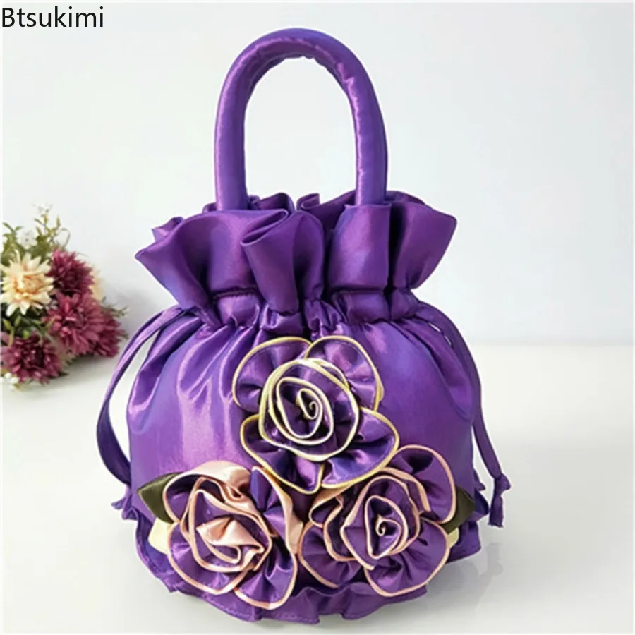 High Quality Lace Flower Bag Cell Phone Bag Daily Matching Tote Bucket Bag Ethnic Style Drawstring Purses Women's Hanfu Handbag view 3