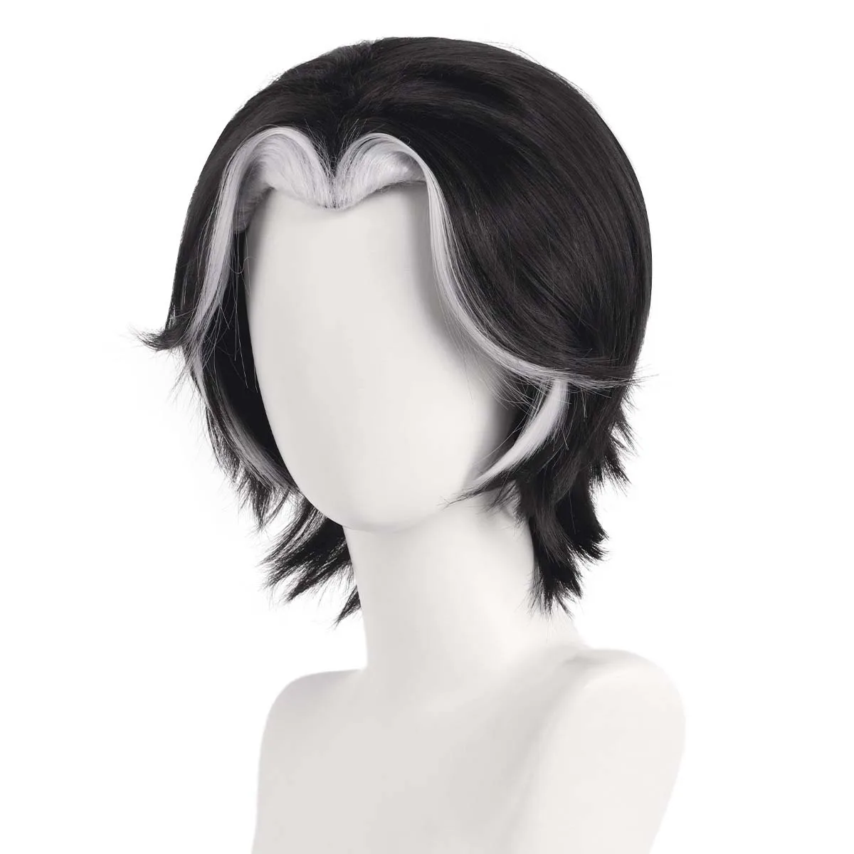 Accesorios para disfraces de fiesta de Halloween, pelo sintético resistente en blanco y negro, pelucas de Cosplay de cáscara de Anime