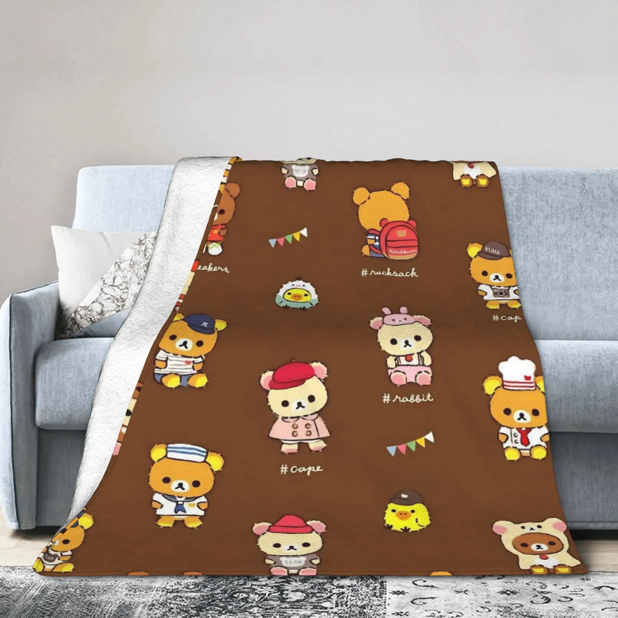 Rilakkuma-Manta de dibujos animados para primavera/otoño, manta ultrasuave de felpa de lana Coral para ropa de cama, ropa de cama de oficina