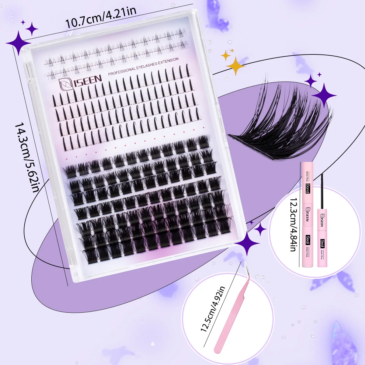 DIYまつげエクステキット、3種類のミックスまつげエクステ、ボンドとシーラー、まつげピンセット付き個別まつげキット