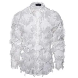 Black White Streetwear Hip Hop Shirt Men Tassels Party Night Club Men's Shirts With Long Sleeves Euro Size Spring Autumn