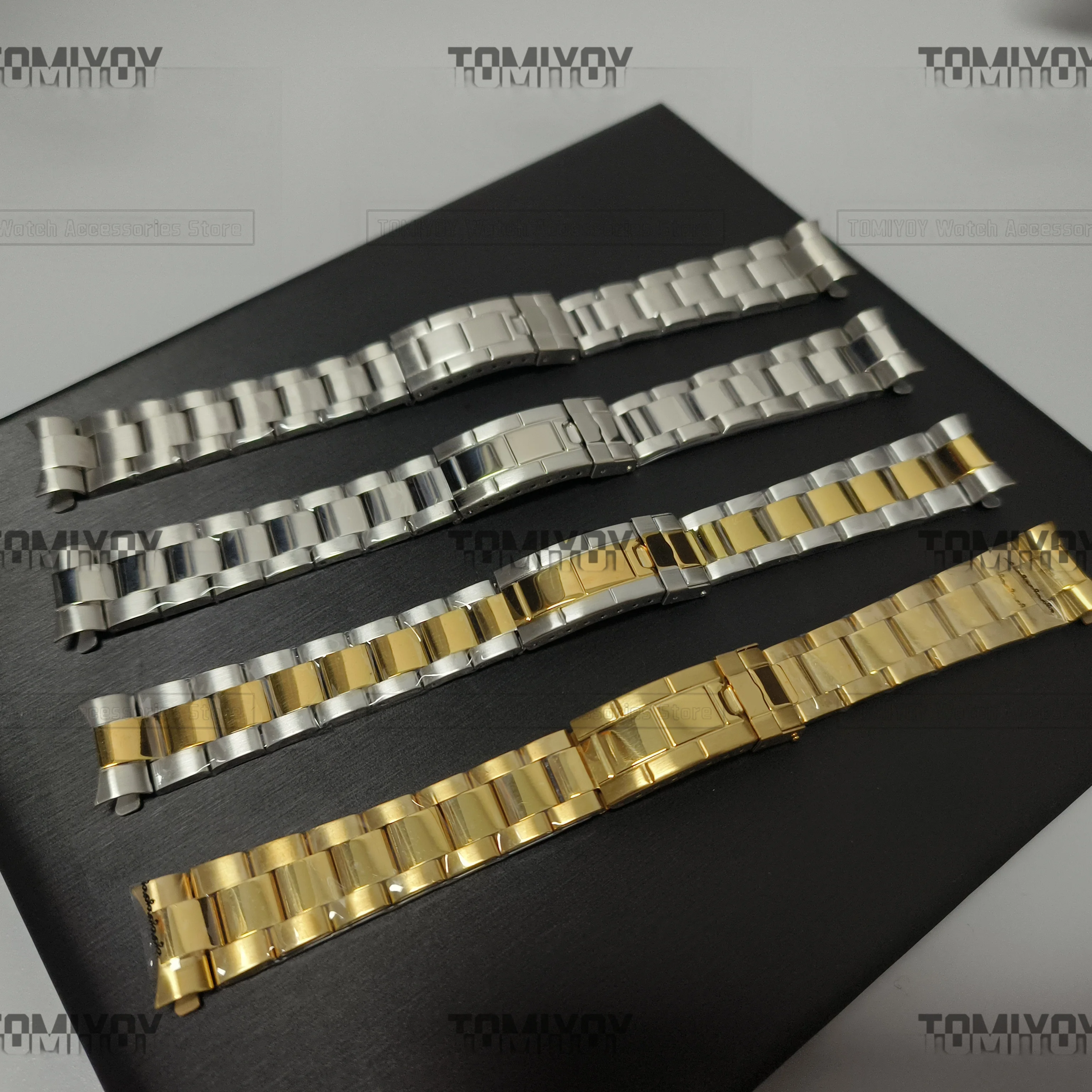 

20MM Curved End Gold Silver Brush Polish 2 Tone Gold Solid Watch Strap Bracelet Fit For Rolex Sekio Mechanical watch