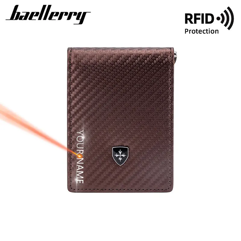 

Baellerry Men's Card Bag Wallets Carbon Fiber RFID Card Holders Luxury Male Purses Free Name Engraving Card Cover Wallet For Boy