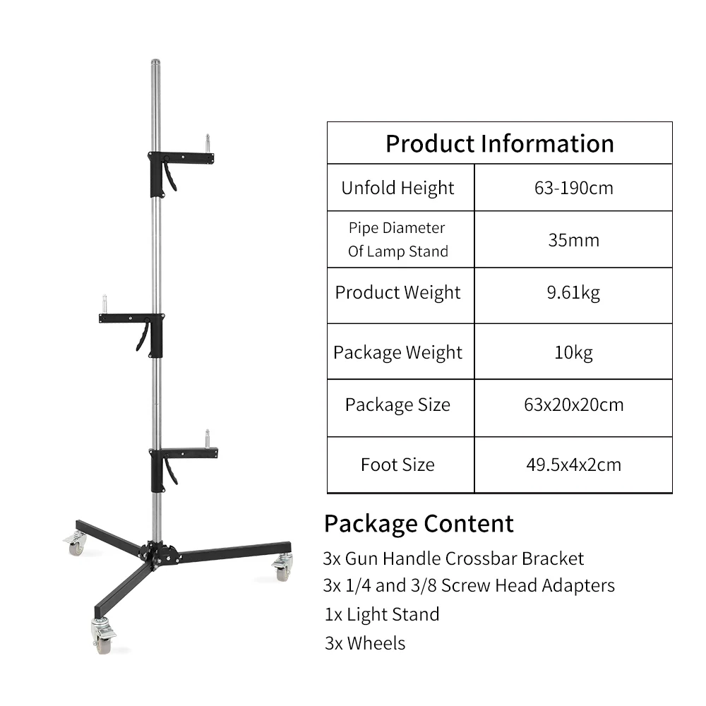 SH 63cm-190cm Gun Grip Light Stand 1/4 and 3/8 Screw With Wheels Folding Tripod For Studio Flash LED Light Softbox COB Light