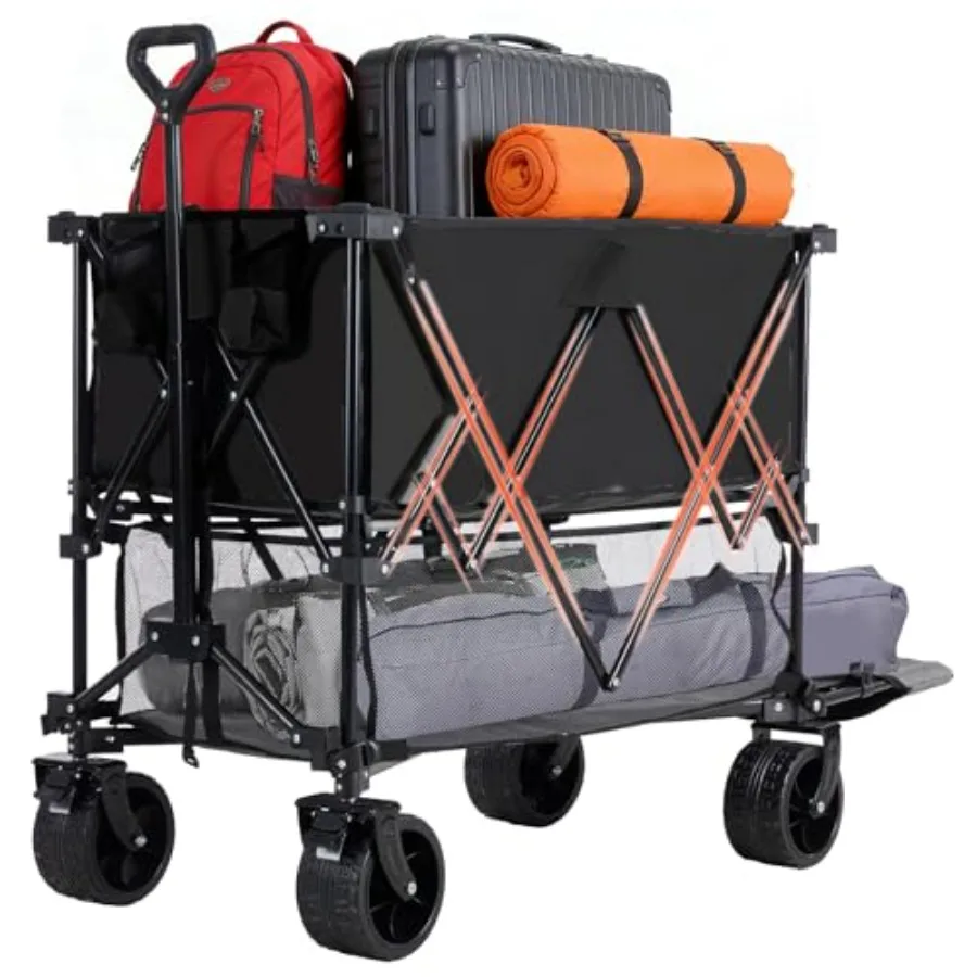 

Portable 400L Storage Utility Cart for Garden Camping Sports Shopping Black Heavy Duty Wagon with All-Terrain Wheels Adjustable