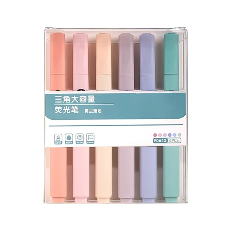 

6PCS Pastel Highlighters SetEye Protection Soft Color Marker Pens for StudentsGentle Study Note Taking