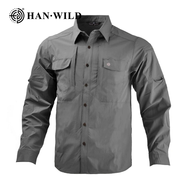 Outdoor Quick Dry Long Sleeve Cargo Work Shirts with Pockets Mens Safari Hiking Shirts Button Down Shirts Hunting Clothes