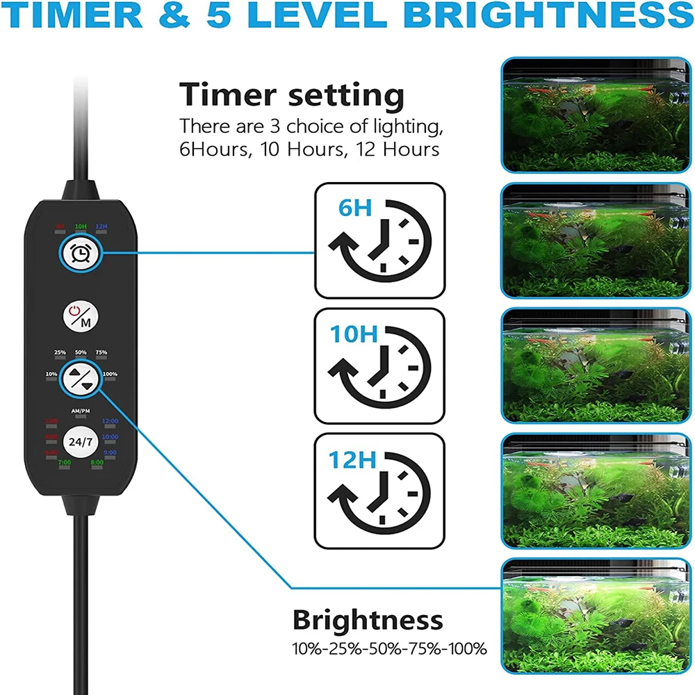 60cm Auto On Off Aquarium LED Light with Timer Full Spectrum Fish Tank Light for Water Plants Sunrise Sunset Light RGB Lamp