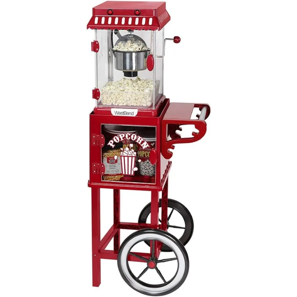 13 Wheeled Popcorn Cart with Non-Stick Stainless Steel  Popcorn Kettle, Storage Shelf, and spoon