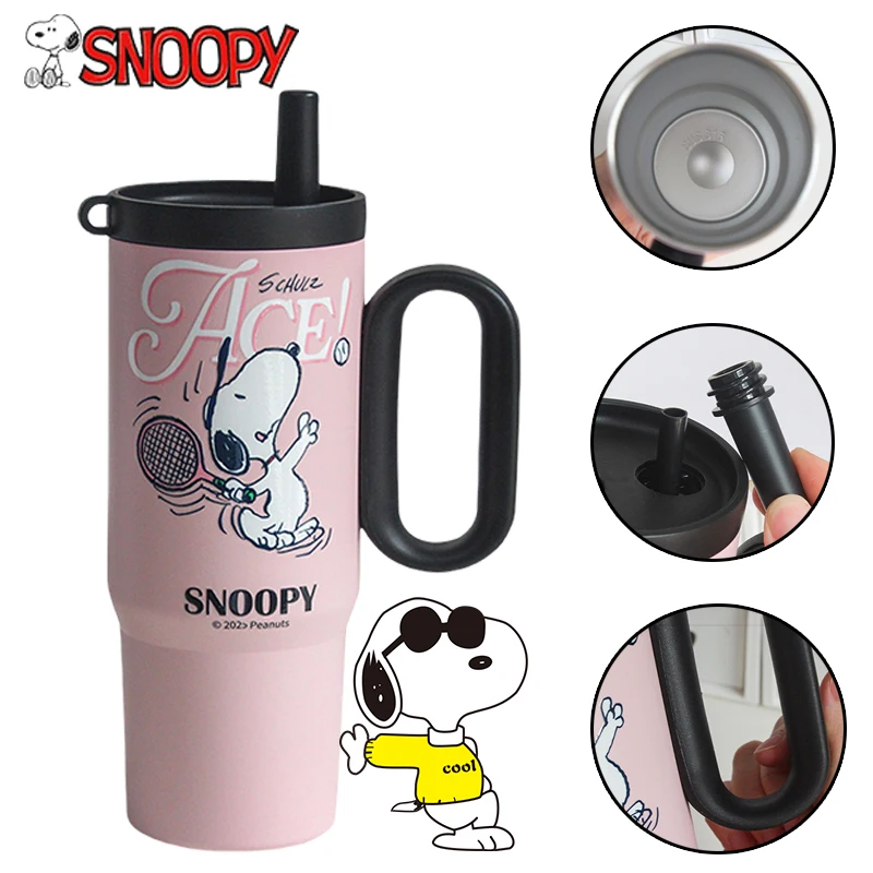 

Изолированная чашка из нержавеющей стали Snoopy, 750 мл, герметичная спортивная бутылка с милым рисунком, портативная кружка-термос большой емкости с соломинкой