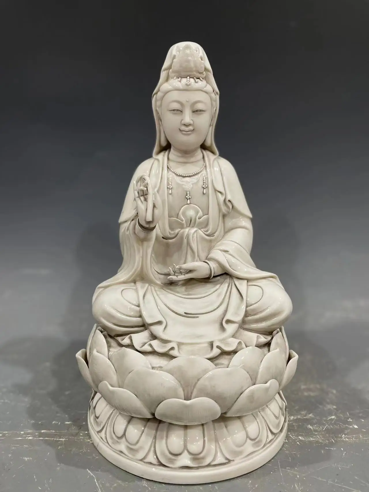 Antique QingDynasty Dehua porcelain fine statue of Guanyin,#10，with mark,Hand-carved crafts,Decoration,Collection&Adornment