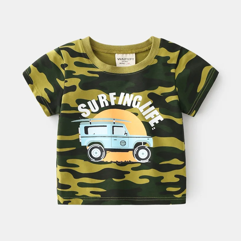 

Children's Short SleeveTT-shirt Children's Summer Clothing Wholesale Boys' round Neck Camouflage Top Baby Printed Pullover