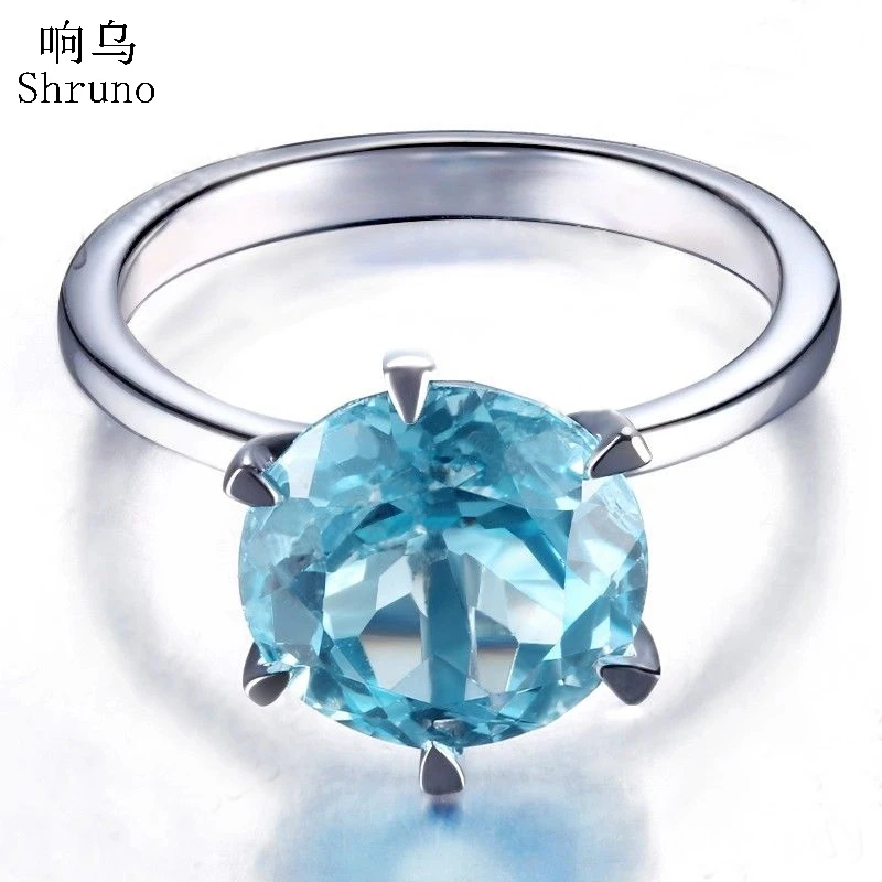 

Shruno 925 Sterling Silver Gemstone Ring For Women Blue Topaz Round Shape 9mm Elegant Simple Style Valentine's Day